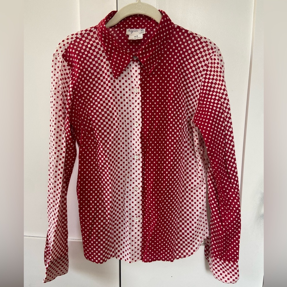Agnès B. Red and White Graphic Button Down